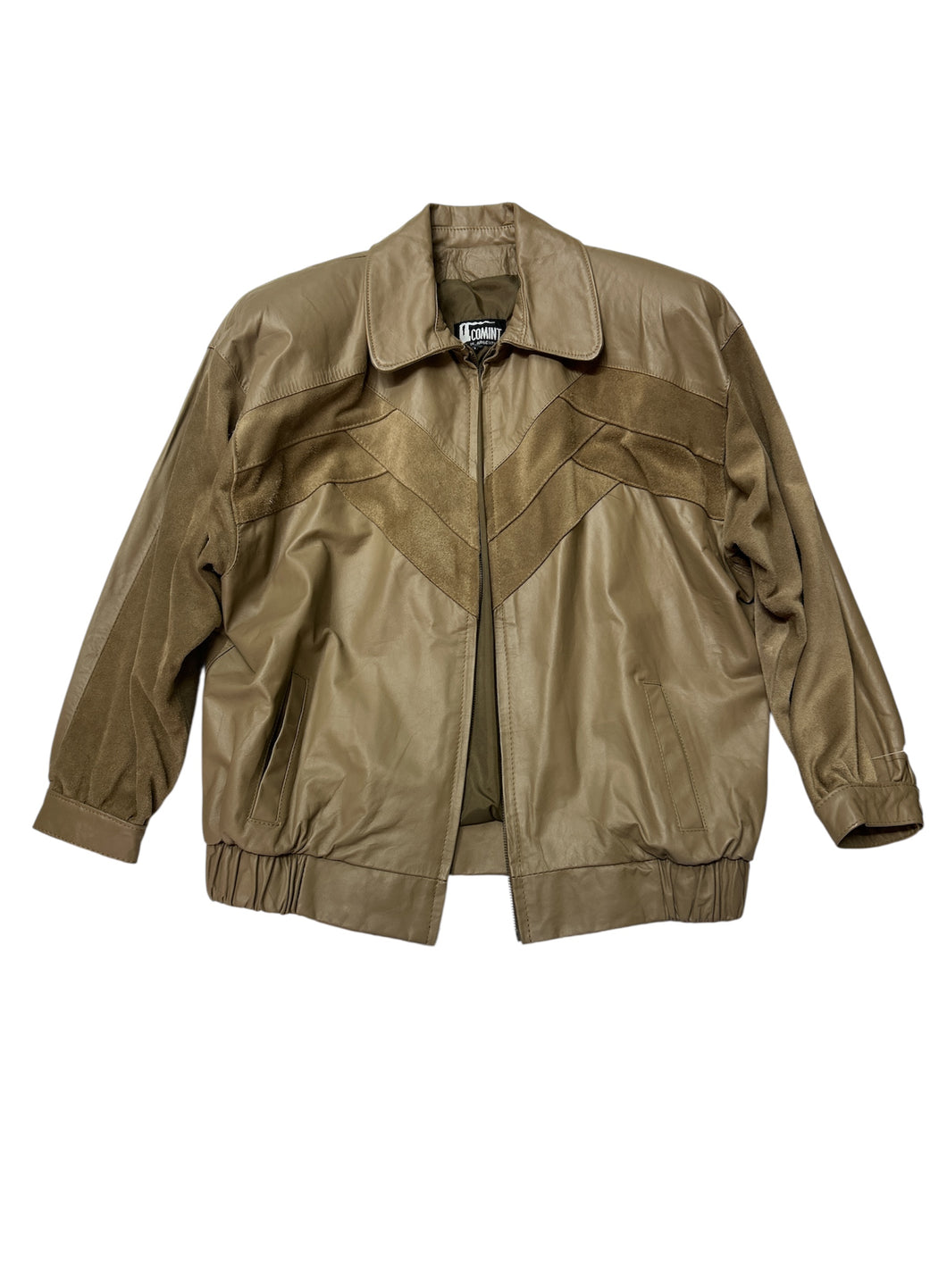 Vintage Comint Tan Leather & Suede Bomber Jacket – Chevron Western Style