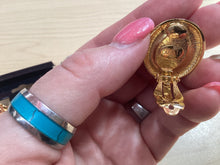 Load image into Gallery viewer, Carolee signed Vintage gold faux lapis designer runway clip earrings
