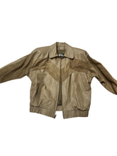 Load image into Gallery viewer, Vintage Comint Tan Leather &amp; Suede Bomber Jacket – Chevron Western Style
