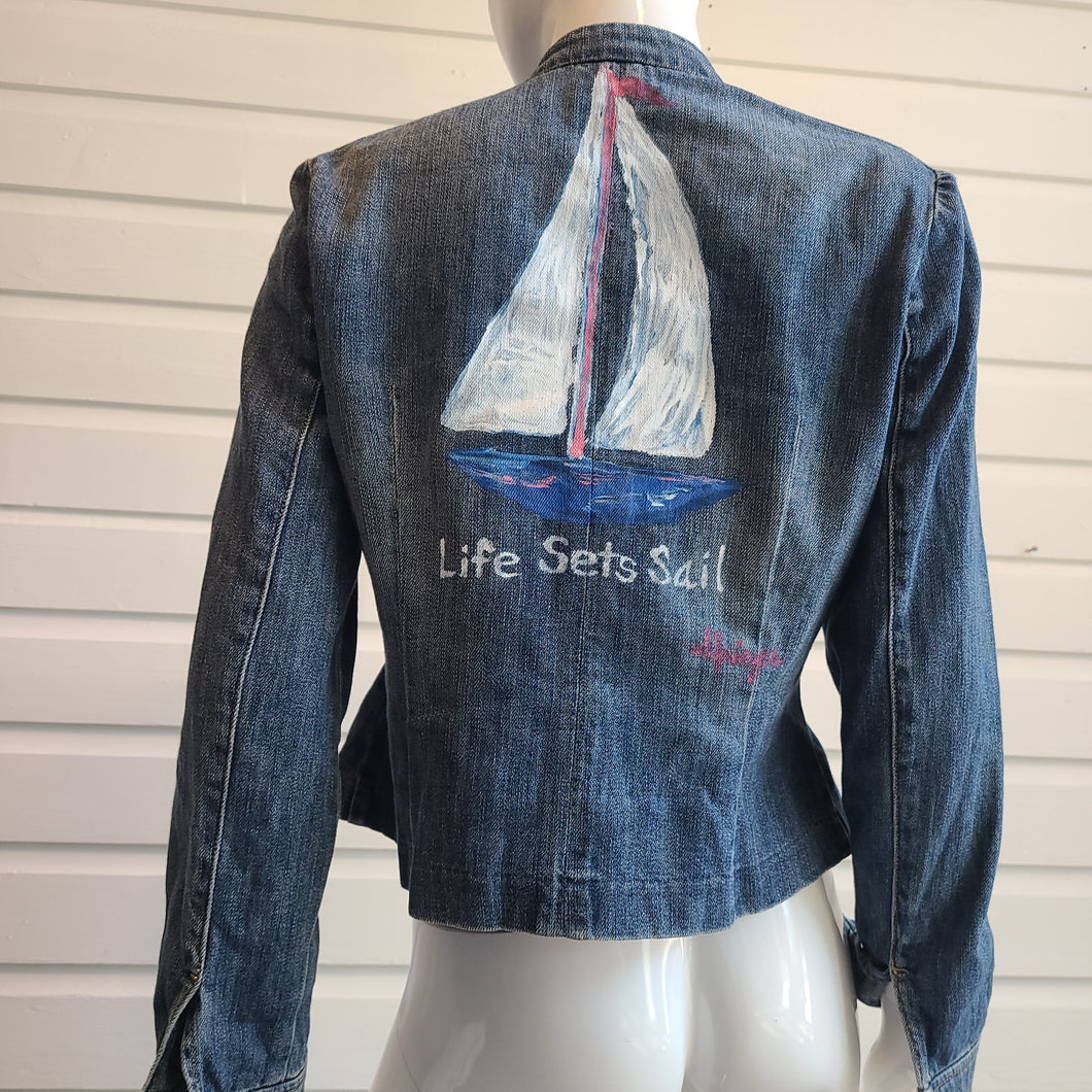 Life Sets Sail Custom Denim Jacket - Medium