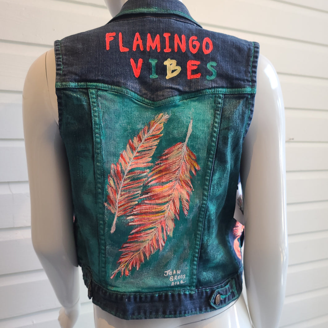 Flamingo Vibes Custom Denim Vest - Small